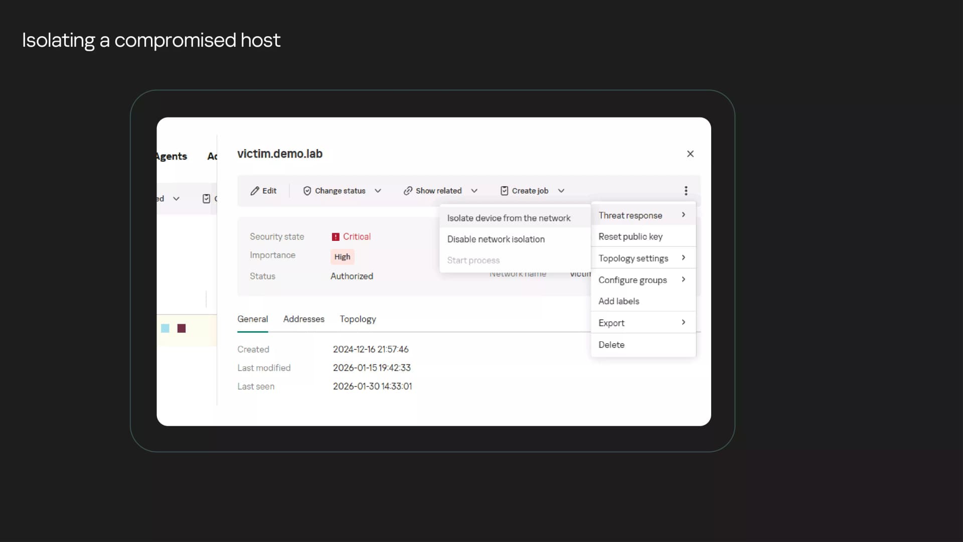 Isolating a compromised host