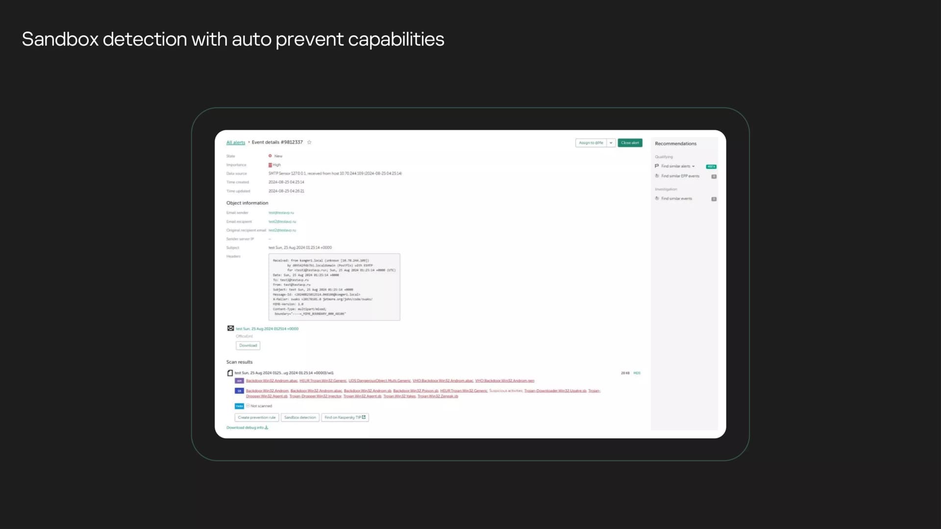Sandbox detection with auto prevent capabilities